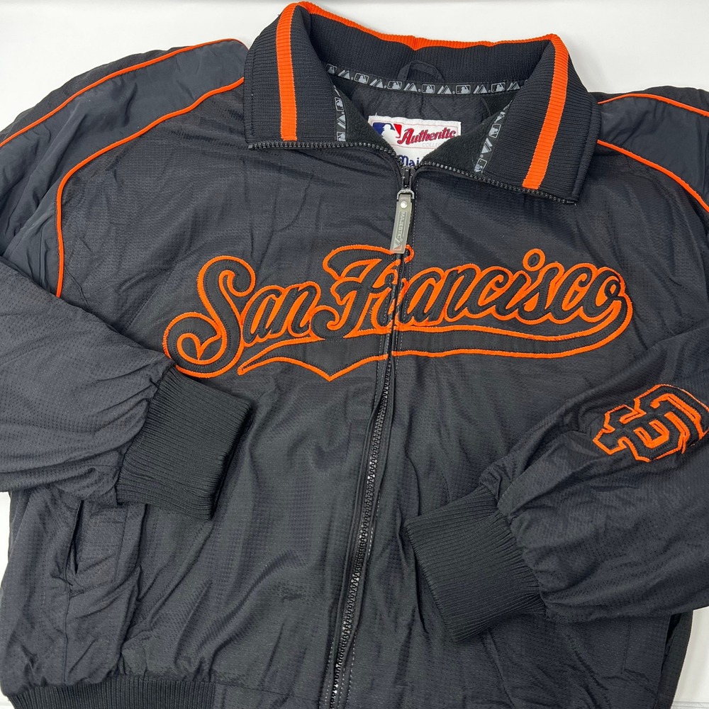 Vintage Majestic San Francisco Giants Kid Jacket Black Zip Up Fleece Lined Large
